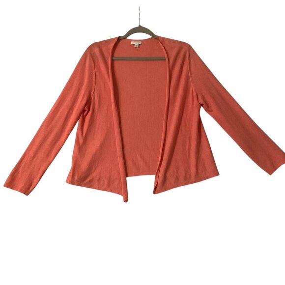 J. Jill Womens Open Front Cardigan Medium Petite Coral Linen Blend - Picture 1 of 7